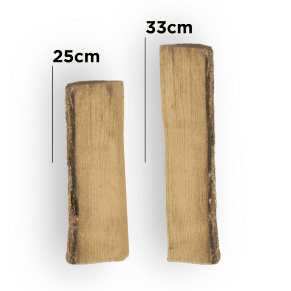 direkter Vergleich Holzscheiter einmal 25cm, einmal 33cm